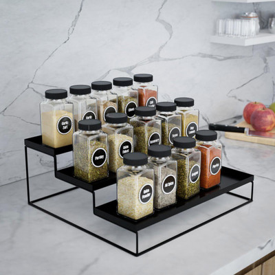 GESCHIR Utensil Kitchen Rack Iron 3-Tier Step rack Kitchen Spice Bottle Rack Utensil Holder Storage Organizer