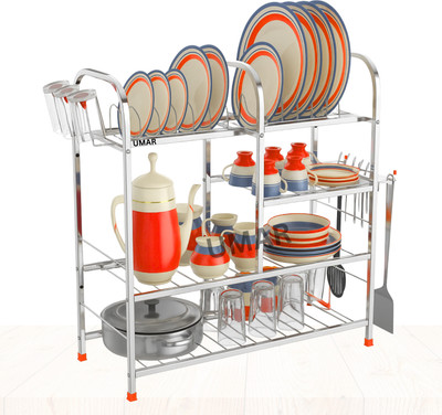 UMAR Dish Drainer Kitchen Rack Steel Elegant 4-Tier Stainless Steel Dish Rack | Kitchen Bartan Stand Multi-Layer Orga