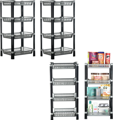 KUBER INDUSTRIES Fruits/Vegetables Kitchen Rack Plastic Pack of 4 Multipurpose 4-Layer Kitchen Organizer/Storage Rack | Silver