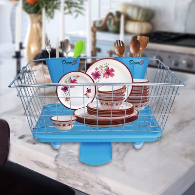 zybil Dish Drainer Kitchen Rack Steel dish Drainer Kitchen Rack Basket with blueCutlery Holder & Tray