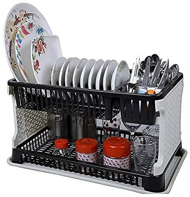 Wrixty Utensil Kitchen Rack Plastic Plastic 2 Layer Drainer, Vegetables Drying Rack and Kitchen Organizer Items