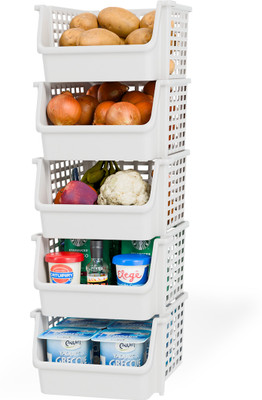 TEX-RO 5 Layer Large Stackable Kitchen Organizer Multi-Purpose, Vegetable, Fruits Stand Plastic Free Standing Cabinet(Finish Color - White, DIY(Do-It-Yourself))
