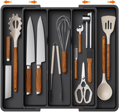 KIZJORYA Empty Cutlery Box Drawer Case(Black  Holds 5 Pieces)