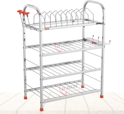 UMAR Dish Drainer Kitchen Rack Steel 4-Tier Stainless Steel 24x18 Rack with Multi-Layered Storage for Plates