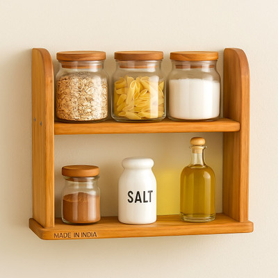 ABTRIX WITH AB Containers Kitchen Rack Wood 2-Tier Spice Rack Organizer Solid Wood, Reddish Orange, Floating Shelf