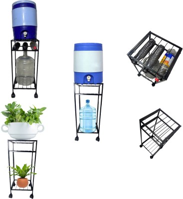 GREEN TOUCH Water Dispenser Kitchen Rack Iron 3 Tier with Wheels Water Dispenser 20LTR Can and 1 LTR Water Bottle Stand