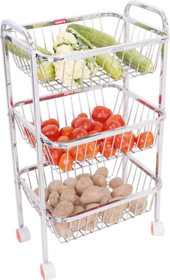 ROSHANI Fruits/Vegetables Kitchen Rack Steel Stainless Steel Fruit & Vegetable Basket (Silver)Kitchen Trolley Steel Stainless,Steel Kitchen Trolley