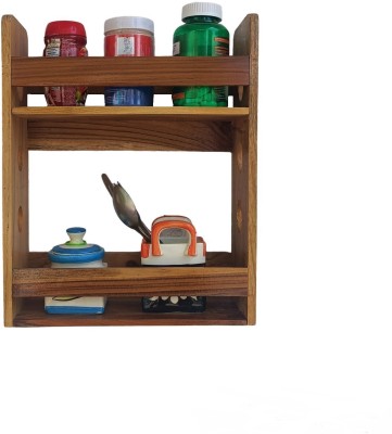 Wisekrafter Utensil Kitchen Rack Wood Teak Wood Wall Mounted Kitchen (Multipurpose) Storage Rack Shelf Organiser KR011