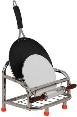 Greener Your Kitchen Solution Chakla/Belan Kitchen Rack Steel Stainless Steel Chakla Belan Tawa Stand For Home, Kitchen (Assemble Yourself)