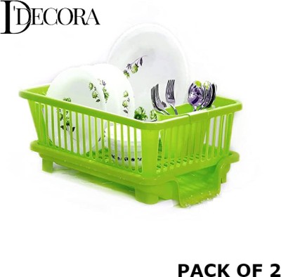 DDecora Dish Drainer Kitchen Rack Plastic 3 in 1 Large Sink Set Dish Rack Drainer Drying Rack , Basket (GREEN) (PACK OF 2)