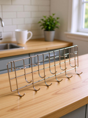 ShopGlobal Stainless Steel Hook Rail / Cup Stand Utensil Kitchen Rack(Steel)