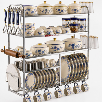 DEMIQON Utensil Kitchen Rack Steel 5 Shelves Dish Rack| Steel Kitchen Stand | Kitchen Storage Rack | 30 x 30 Inch |