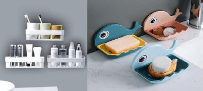 HEYMAK Pack Of 6 Multipurpose Bathroom Storage Stand With Fish Shape Soap Stand(Multicolor)