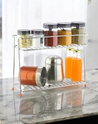 FineArts Containers Kitchen Rack Steel 2 Layer Stainless Steel Spice Rack Stand Multipurpose Rack