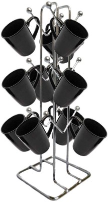 NH10 DESIGNS Cup Kitchen Rack Steel Stainless Steel Cup Stand Coffee and Tea Mug Holder (Silver, 12 Cups Stand) NHSP