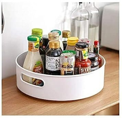 JRD Dish Drainer Kitchen Rack Plastic 360 Degree Rotating Kitchen Organizer Trolley For Storage / Revolving Tray