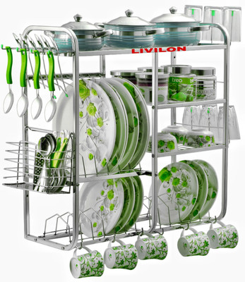L LIVILON Utensil Kitchen Rack Steel Steel 24x24 Wall Mount Dish/Plate Cutlery/Storage/ Modern Stand