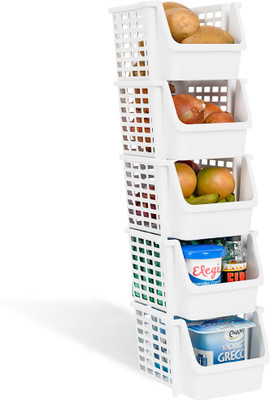 TEX-RO 5 Layer Small Stackable Kitchen Organizer Multi-Purpose, Vegetable, Fruits Stand Plastic Free Standing Cabinet(Finish Color - White, DIY(Do-It-Yourself))