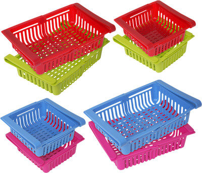 KUBER INDUSTRIES Fruits/Vegetables Kitchen Rack Plastic Plastic Expandable Fridge Storage Basket|Fridge Racks Tray|Set of 8|Assorted