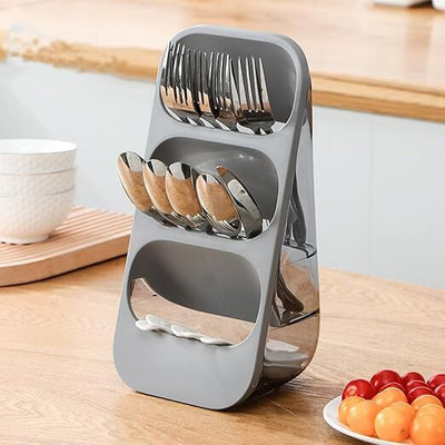 IMPRONOW Utensil Kitchen Rack Plastic Kitchen Utensil Stand 3-Tier Cutlery Holder with Spoon, Fork & Knife Organizer