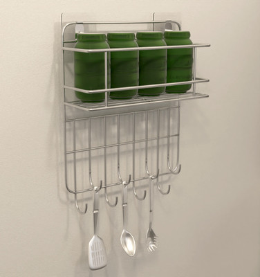 GLOXY Utensil Kitchen Rack Steel 2 Layer Stainless Steel Kitchen Storage | Adhesive Sticker For Kitchen Bathroom