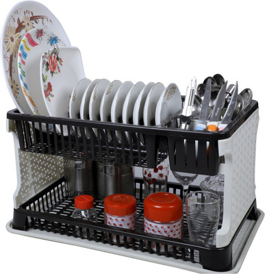3D METRO SUPER STORE Large Sink 2 Layer Dish Rack Drainer with Tray for Kitchen Rack Plastic Wall Shelf(Number of Shelves - 2, Clear)