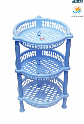 ARISERS Fruits/Vegetables Kitchen Rack Plastic Arisers Plastic Rack Kitchen Fruit and Vegetable Round Basket Stand Blue