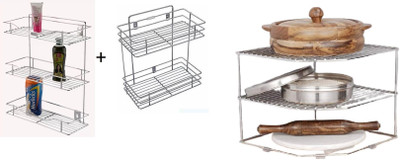 Kombuis Kitchenware Containers Kitchen Rack Steel presents a combo pack of 3 lyare container rack + 2 layer kitchen and washroom Kombuis Kitchenware Containers Kitchen Rack Steel presents a combo pack of 3 lyare container rack + 2 layer kitchen and washroom