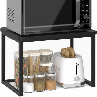 MTANK Utensil Kitchen Rack Wood, Cast Iron Kitchen Microwave Oven Stand | 2-Tier Wooden Countertop Organizer Rack |