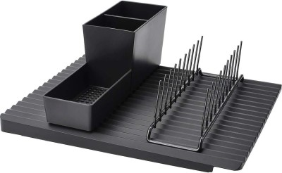 IKEA Dish Drainer Kitchen Rack Plastic, Steel Digital Shoppy Steel, Polyamide Plastic Kitchen Utensil Rack (Black) - Set of 3