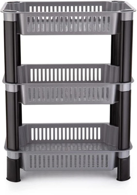 RadheTrade Fruits/Vegetables Kitchen Rack Plastic Kitchen Racks Plastic(Grey Color, 3 Layer)