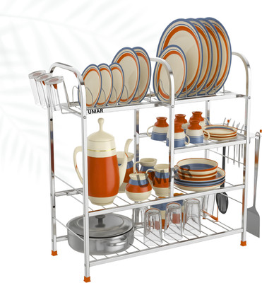 UMAR Dish Drainer Kitchen Rack Steel Rustproof 4-Tier Stainless Steel Dish Rack | Kitchen Bartan Stand Multi-Layer Or