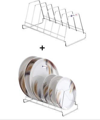 Standify Plate Kitchen Rack Steel Stainless Steel Pack of 2 Medium Size Plate Stand, Lid Holder , Dish Organizer