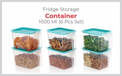HELOVIA Plastic Fridge Container  - 1000 ml(Pack of 6, Green)