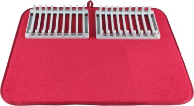 Primeway Dish Drainer Kitchen Rack Plastic for 16 Plates with Microfibre Terry Dish Drying Mat for Counters 50x38cm