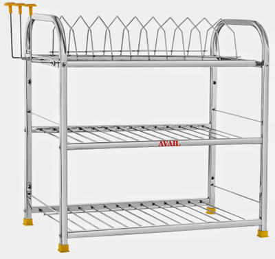 AVAIL Utensil Kitchen Rack Steel Stainless Steel 3 Layer Wall Mount Kitchen Dish Rack/Kitchen(18x18 inches)