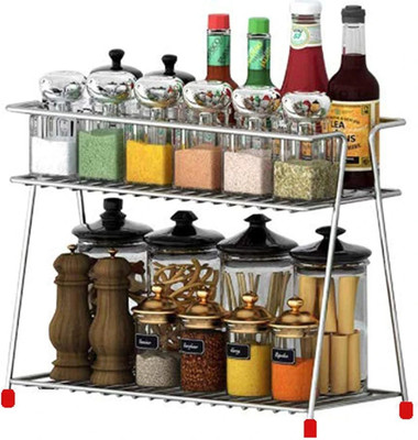RT HOME KITCHEN Fruits/Vegetables Kitchen Rack Steel Premium Storage Organizer Stainless Steel 2-Tier Stand Rack - Silver