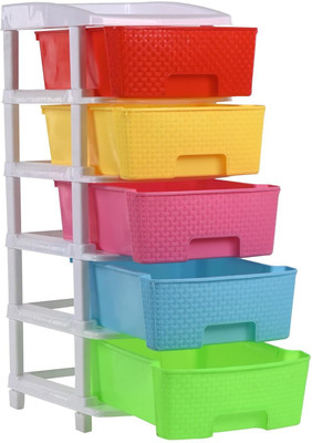KUBER INDUSTRIES 5 Compartments Plastic Modular 5-Layer & 92 Ltr Plastic Drawer Storage Organiser | Multicolor(Multicolor)
