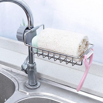 Jest nest Kitchen Adjustable Sink Faucet Shelf Stainless Steel Drain Rack for Soap,(Silver)