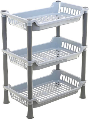 Quickmart 3 layer kitchen trolly Grey Plastic Fruit & Vegetable Basket(Grey)