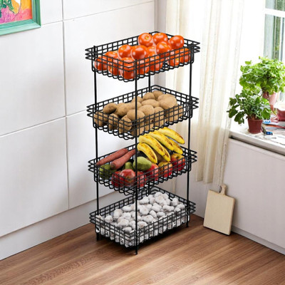 Shanvi 4-Layer Stainless Steel Kitchen Rack | Multipurpose Fruit & Vegetable Shelf Stainless Steel Kitchen Trolley(Pre-assembled)