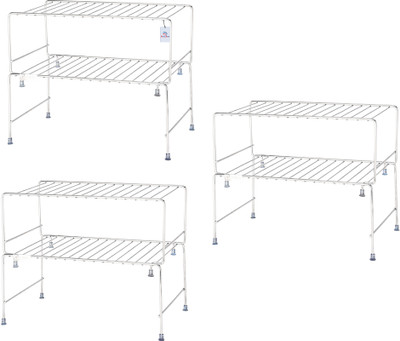 Heart Home Dish Drainer Kitchen Rack Steel Pack of 3 Stainless Steel 2 Pcs Kitchen Storage Rack for Oil & Masala | Silver
