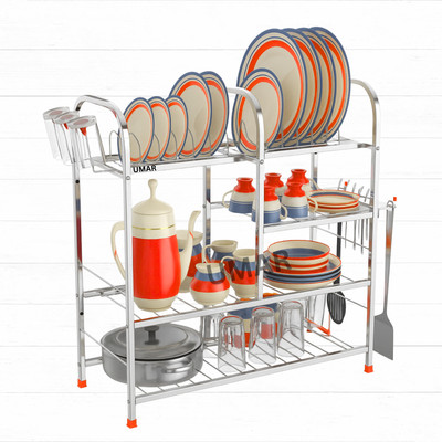 UMAR Dish Drainer Kitchen Rack Steel Multi-Layer 4-Shelf Stainless Steel Utensil Rack | Kitchen Bartan Stand Dish Sto
