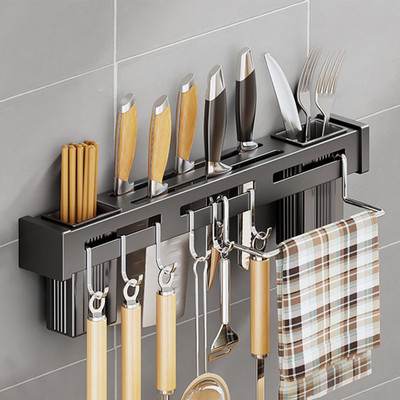 ARJ Cutlery Kitchen Rack Steel Kitchen Shelf Stainless Steel Wall Mount Knife Holder with Hooks