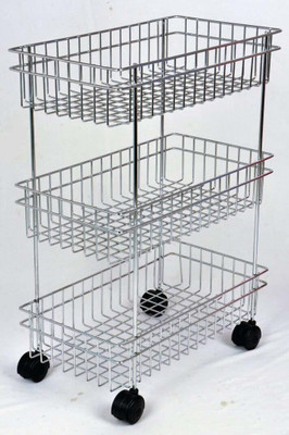 AMMEDARSHAN Fruits/Vegetables Kitchen Rack Steel Stainless Steel Fruits & Vegetable Trolley Basket with Wheel, Kitchen Crockery Storage Modular Rack Stand 3 Layer Multipurpose Kitchen Racks and Shelves