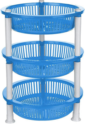 Philocaly Enterprise Fruits/Vegetables Kitchen Rack Plastic 3 Tier Round Rack Basket Stand For Storing Vegetables And Fruits Sabji
