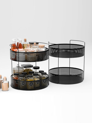 KUBER INDUSTRIES Fruits/Vegetables Kitchen Rack Iron 2 Pcs Metal Round 2-Tier Kitchen Rack Stand Organiser | Black
