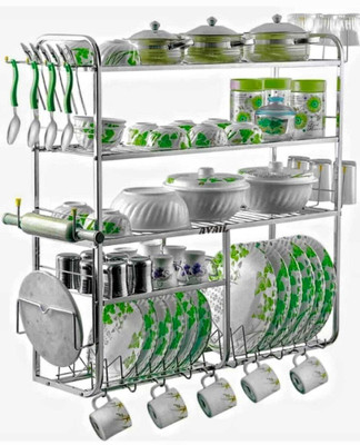 AVAIL Utensil Kitchen Rack Steel 5 Layer 31*30 Wall Mount Kitchen Dish Rack / Plate Cutlery Stand / Kitchen Organizer Stand / Modern Kitchen Stand /