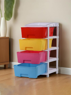 HOMESTIC by Kuber Industries 4 Compartments Plastic Modular 4-Layer & 73 Ltr Plastic Drawer Storage Organiser | Multicolor(Multicolor)