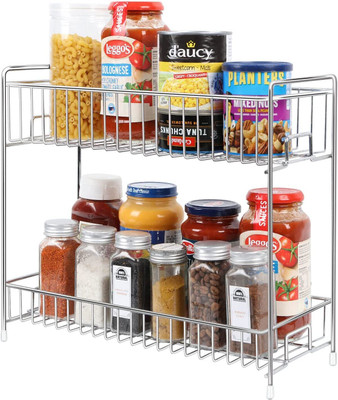 S-B-S Store Containers Kitchen Rack Steel 2-Tier Standing Spice Rack Storage Organizer Holder Bathroom Countertop Chrome